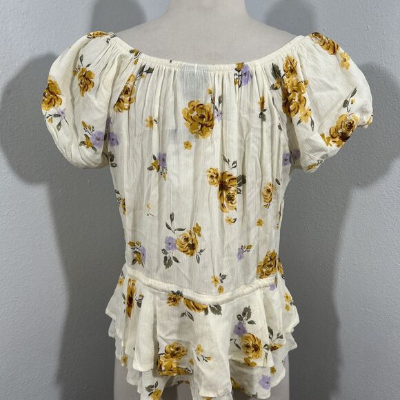 Rue 21 Blouse Womens Small Floral Ruffle Peplum Top Y2K - Picture 3 of 11